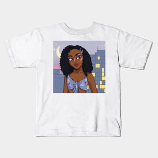 portrait girl in the night city illustration aesthetic Kids T-Shirt